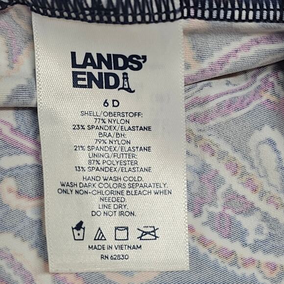 Lands' End Tie Front Underwire Tankini Top Deep Sea Navy Retro Paisley Size 6D - Picture 7 of 9